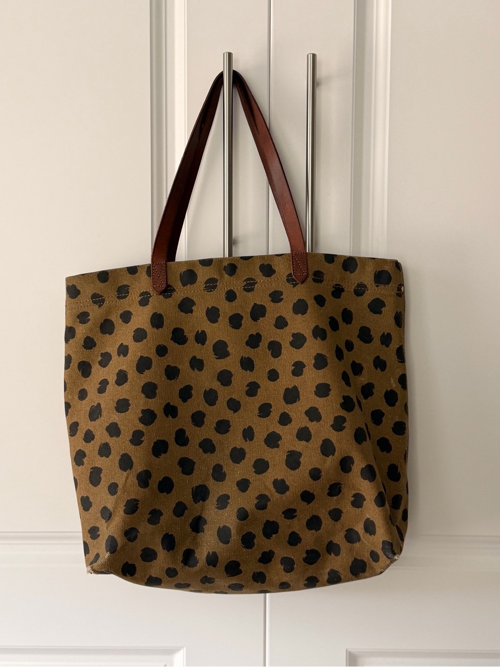 Madewell Camel Tote with Black Spots and Brown Handles
